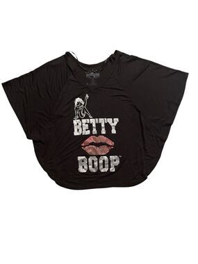 BETTY BOOP XL black tshirt with metallic graphic drop shoulder batwing